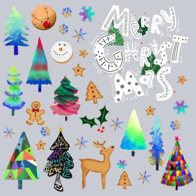 China Creative Design Waterproof+Eco-friendly English Merry Christmas Window Clings Stickers Christmas Decals Decorations For Stained Glass for sale