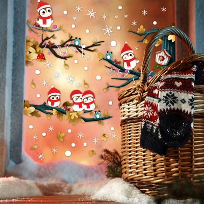 China Waterproof+Eco-friendly DIY Christmas branch owl snowflak decorative window clings stickers holiday decoration glass stickers for sale