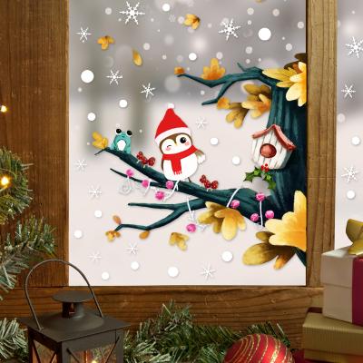 China Creative Waterproof+Eco-friendly design Christmas branch owl snowflak window clings stickers kids room mall decoration glass stickers for sale