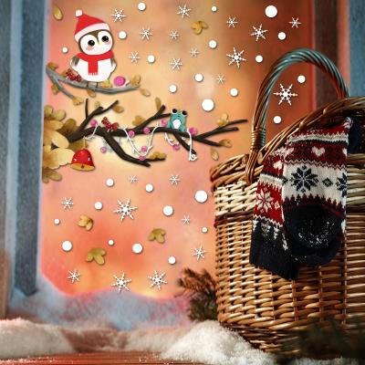 China Creative Waterproof+Eco-friendly Design Christmas Branch Owl Snowflak Window Clings Stickers Office School Home Decorations Christmas Gifts for sale