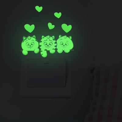 China Waterproof+Eco-friendly Creative Design Kitten Love Switch Sticker Kids Room Decoration Sticker Glowing Fluorescent Stickers for sale