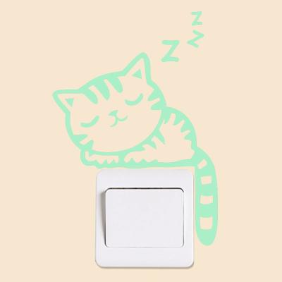 China Waterproof+ECO-Friendly+Self-adhesive Cat Wall Decal Kids Room Creative Decoration Sleepy Sticker Fluorescent Design Sticker for sale