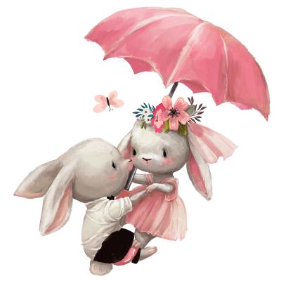 China Waterproof+Eco-friendly Pink Butterfly Rabbit Butterfly Design Wall Sticker Kids Room Decoration Cute Removable Cartoon Wall Decal for sale