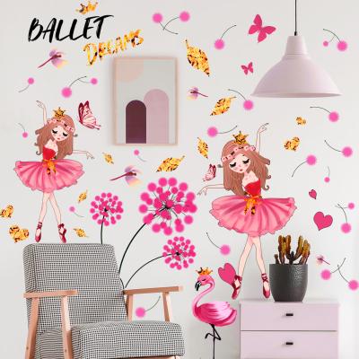 China Waterproof+Eco-friendly Cartoon Lovely Girl Butterfly Dandelion Design Removable Wall Sticker Kids Room Cute Decoration Sticker for sale