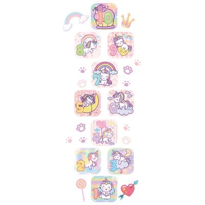 China Creative Design Unicorn Digital Game Grid Floor Stickers Kids Room Decoration Sticker PVC Waterproof+Eco-friendly for sale