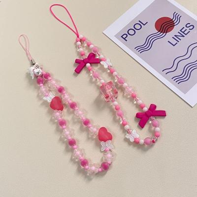 China For phone/keys/dolls etc cute pink cartoon phone case acrylic REWIN DIY Bead Charms Chain Strap for sale