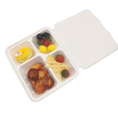 China Disposable Biodegradable Bagasse Hinged Food Box Sugar Cane Clamshell To Go Container for sale