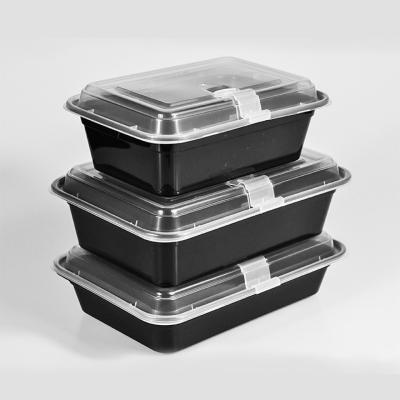 China Eco - Friendly Biodegradable Disposable 750ml 2 Compartment Microwave Red And Black Plastic Food Container for sale