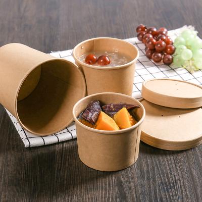 China 1500ml Disposable Biodegradable Eco-friendly Food Container Brown Kraft Paper Bowl Soup Salad Bowl With Lid for sale