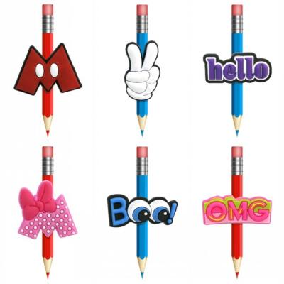 China Cute PVC Pen Cover Caps Students Stationery Straw Charms Pencil Toppers China Figure Kids Gift for sale