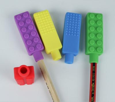 China Europe Europe Brick Chewable Pencil Toppers For Kids Sensory Boys And Girls With Oral Motor Special Needs Silicone Teether Pencil Topper for sale