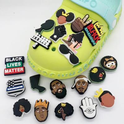 China Shoe Buckle Shoe Buckle Shoe Charms Black Girl The Magic Lives Material Fits Crocs PVC Clog Charms Sandals Decoration for Bracelets and Wristbands Shoes for sale