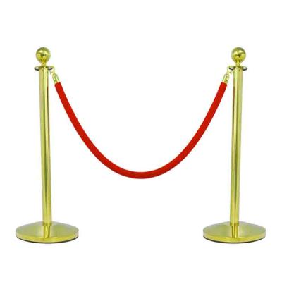 China Custom Round Ball Head Red Velvet Airport Pole Stainless Steel Chrome Queue Arming Rope Barrier for sale