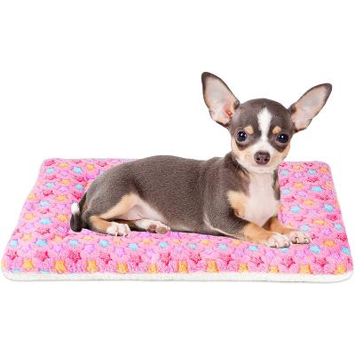 China Paw Prints Pet Mats Soft Waterproof Comfy Puppy Coral Fleece Dog Blanket for Dogs and Cats for sale