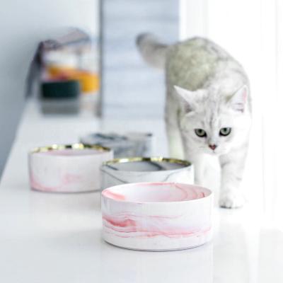 China Viable Free Sample Customize Luxury Wooden Insulated Marble Pet Cat Dog Ceramic Dogs Bowl for sale