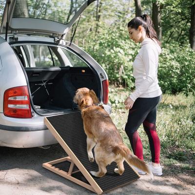 China Sustainable Adjustable Wooden Pet Ramp For Dogs And Cats Folding Ramp For Pets With Paw Traction Mat Non Slip Mat for sale