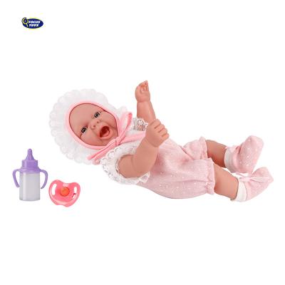 China Home Play House Kids Play 13 Inch Real Soft Silicone Newborn Baby Doll with Bottle and Nipple for sale