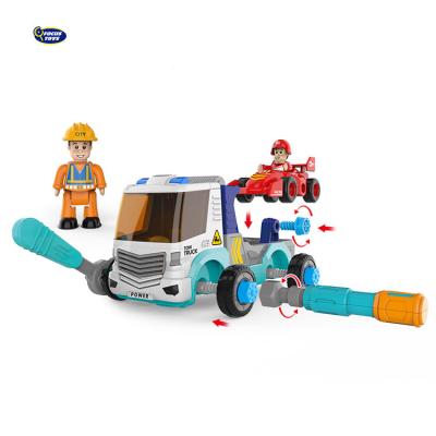 China Cartoon Toy Assembly Toys Truck Kids Puzzles Educational Toy Remote Control Truck Trailer with Formula Car for sale