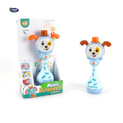 China Lovely Baby Toy Newborn Cartoon Rattle Dog Musical Shake Stick Crib Bell Toy With Music And Light for sale