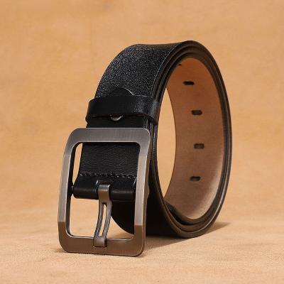 China Cow Hide Hot Selling Classic Antique Alloy Pin Buckle Belts Exquisite Double Layer Genuine Cowhide Leather Belt Men for sale