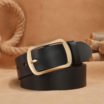 China ALLOY Popular Leather Belts for Men Split Leather Alloy Pin Buckles Belt Black Casual Silver Customized LOGO for sale