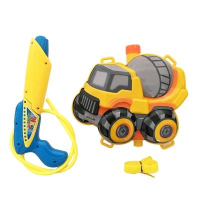 China Water Gun Backpack Children's Engineering Vehicle Summer Large Capacity Pull-Out Outdoor Child Playing Water Toy Gun With Backpack Toy for sale