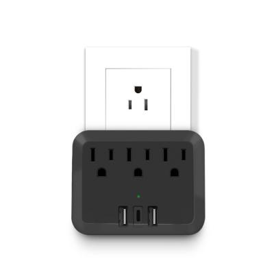 China New Product Residential / General Purpose Extra 3 Outlet & 3 USB Wall Outlet Lot With USB Power Socket With PD 18W Type C Multi Plug for sale