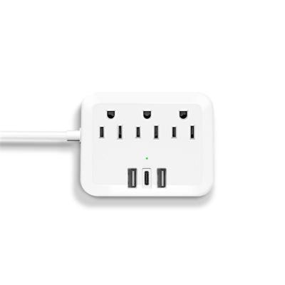 China New Product Residential / General Purpose Many 3 USB & 3AC Outlet Power Socket Extension With Type C Flat Plug US Standard Power Strip With USB for sale