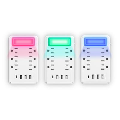 China New Product Residential/Multipurpose Many Wall Socket Outlet With Colorful LED Night Light Surge Protector Power Plugs Supplement With USB C for sale