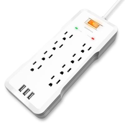 China New Trend Residential/General Purpose US Standard 8 AC Outlets and 3 USB Ports Increase Protector USB Extension Sockets Socket Flat Power Strip for sale