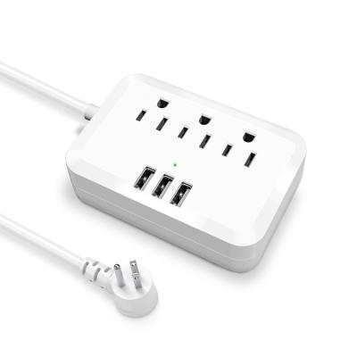 China New Model Residential / General Purpose Many 3 AC Outlets & 3 USB Ports US Flat Power Outlet Plug With Extension Board for sale