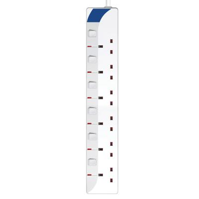 China Most Popular Residential / General Purpose Many Extension Socket 6 Outlet Switch UK Standard Power Strip Security Door Extension Lead for sale