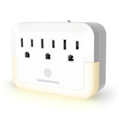 China Residential / General Purpose Most Popular US Standard Many 3 Outlet Power Multiple Socket Wall Outlet Outlet With Night Lights for sale