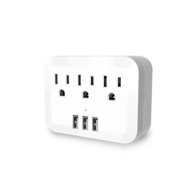 China Residential/Multi-Purpose Hot Selling 3 USB And 3 Outlet Multi Socket Safety Protection Pad Outlet Adapter Wall Socket for sale