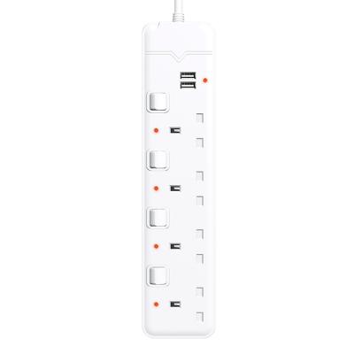 China Hot Sale Residential / General Purpose Many 4 Outlet UK Standard Extension with Individual Switch Extension Lead Power Strip with USB for sale