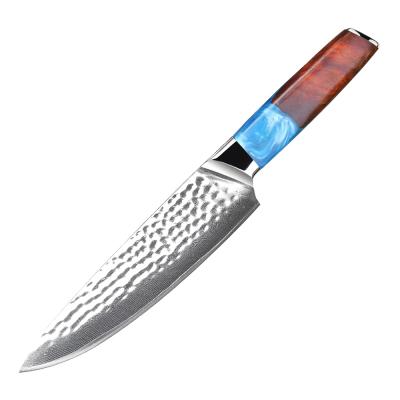 China Best Quality 8inch New Design Sustainable Knot Resin 67 Layers Damascus Steel Kitchen Chef Knife Wood Handle VG10 Cooking Tools Knife Set for sale