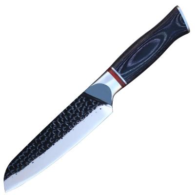 China Viable Hot Selling Japanese High Carbon 7Inch Santoku Kitchen Knife 5Cr15Mov Steel 5Cr15Mov Chef Knife With Black Color Coating Knife for sale