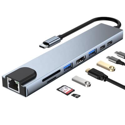 China SuperSpeed/4K 3.0 Rj45 Port 8 Video 8 Multifunction Adapter USB 8 In 1 USB C Hub With HDTV for sale