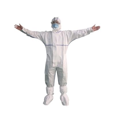 China 2022 New Design PPE Anti-surgery PE Stick Nonwoven Fabric Breathable Waterproof Microporous Isolation Gown Coveralls for sale