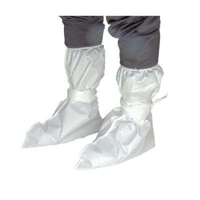 China Medical OEM PP+PE Material 55 GSM PPE Kit Knee High Non Slip Disposable White Waterproof Boots Covers Wholesale Price for sale