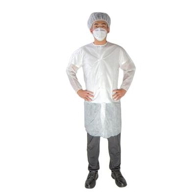 China Clean Room Disposable Lab Coat PP Woven Fabric 30gsm White Plastic Bag Non Packing MOQ 500pcs Men Long Sleeve Lab Coat for sale