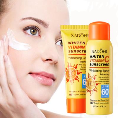 China Wholesale SPF 60+++ Skin Vitamin C Sunscreen Waterproof Sunscreen Spray Whitening Face Cream And Lotion Long Lasting Moisturizer for sale