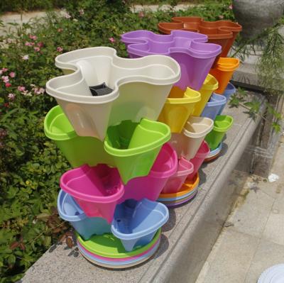 China Durable Hydroponic Gardening Vertical Stackable Tower Pots For Strawberry Or Flower for sale