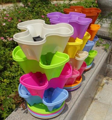 China Non-Toxic Hydroponic Vertical Garden Plastic Pot Stacking Tower For Strawberry for sale