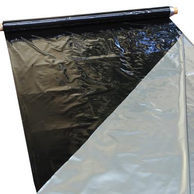 China 10 20 25 30 35 40 45 50 Micron Waterproof And Reflective Silver Black PE Plastic Mulch Agricultural Sheets For Prevention Grass Growth for sale