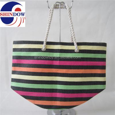 China Environmental Friendly Fashion Colorful Custom Design Tote Straw Bag With Stripe Pattern for sale