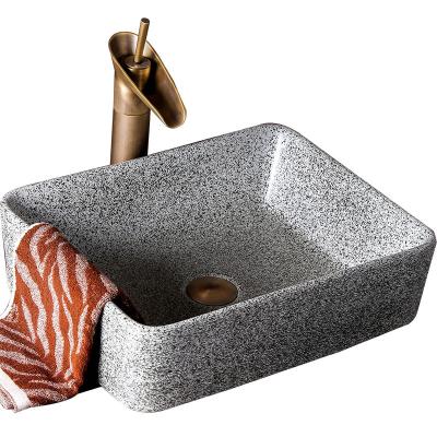 China Wholesale Chinese Style 1300 Degree Fired Hand Carved Art Stone Porcelain Design Gray Color Basin For Bathroom for sale