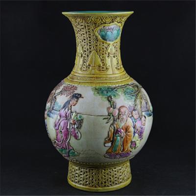 China Chinese traditional chinese qing dynasty antique hand carved porcelain ceramic vases with long qian mark for sale