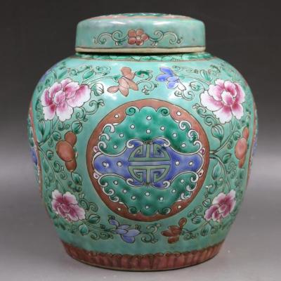 China Handmade Chinese Familiar Pink Porcelain Green Porcelain Tea Stored Antique Ceramic Tea Storage Pot for Home Decor for sale