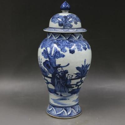 China Retro Chinese Hand Painted Decorative Ceramic Ginger Jar Stored Blue And White Home Porcelain Design Figure for sale